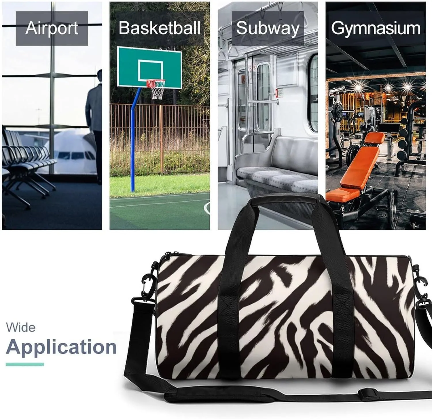 Zebra Striped Pattern Travel Gym Bag for Women Men Cylindrical Duffle Bag Sport Workout Bag with Shoulder Strap