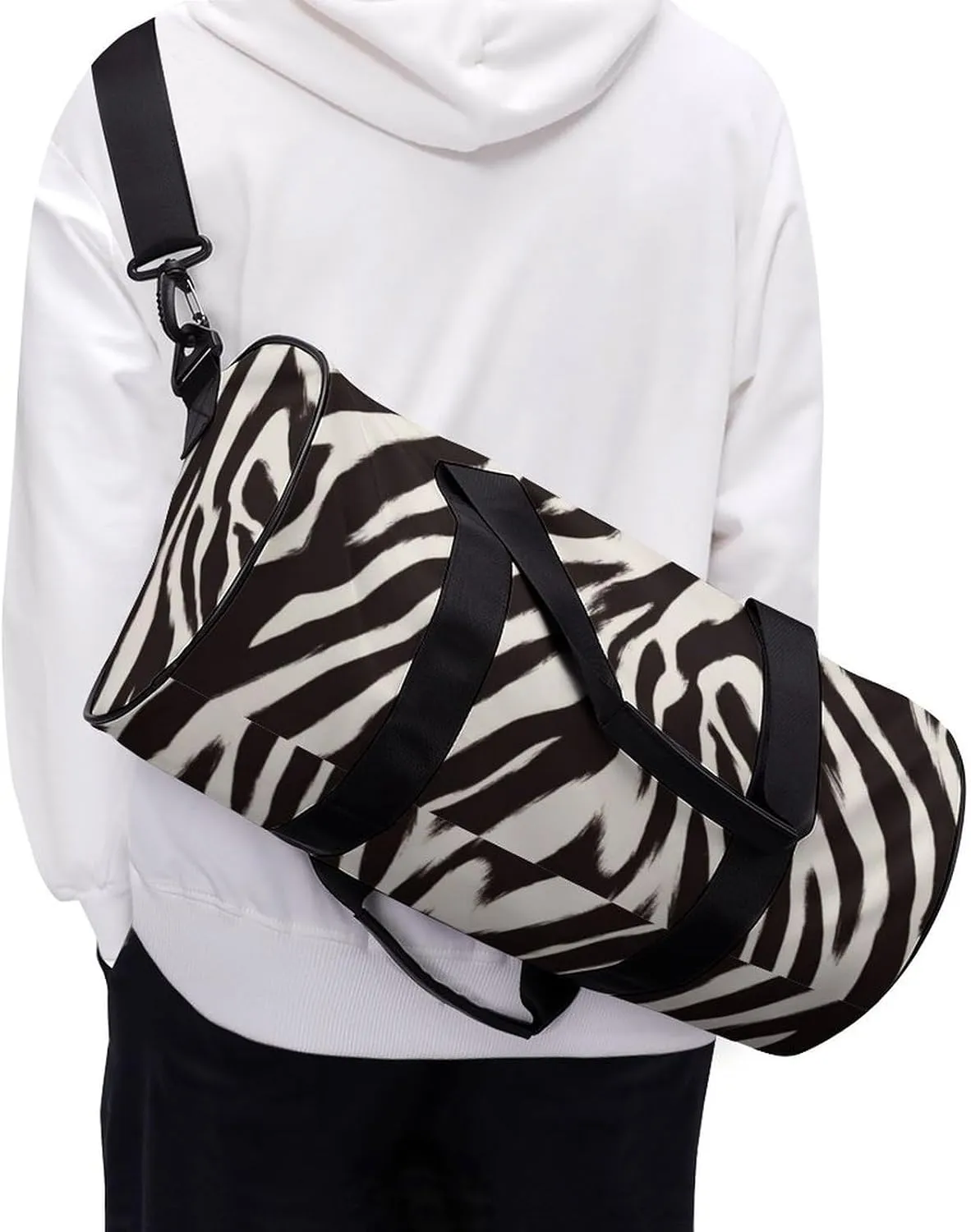 Zebra Striped Pattern Travel Gym Bag for Women Men Cylindrical Duffle Bag Sport Workout Bag with Shoulder Strap