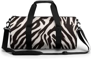 Zebra Striped Pattern Travel Gym Bag for Women Men Cylindrical Duffle Bag Sport Workout Bag with Shoulder Strap