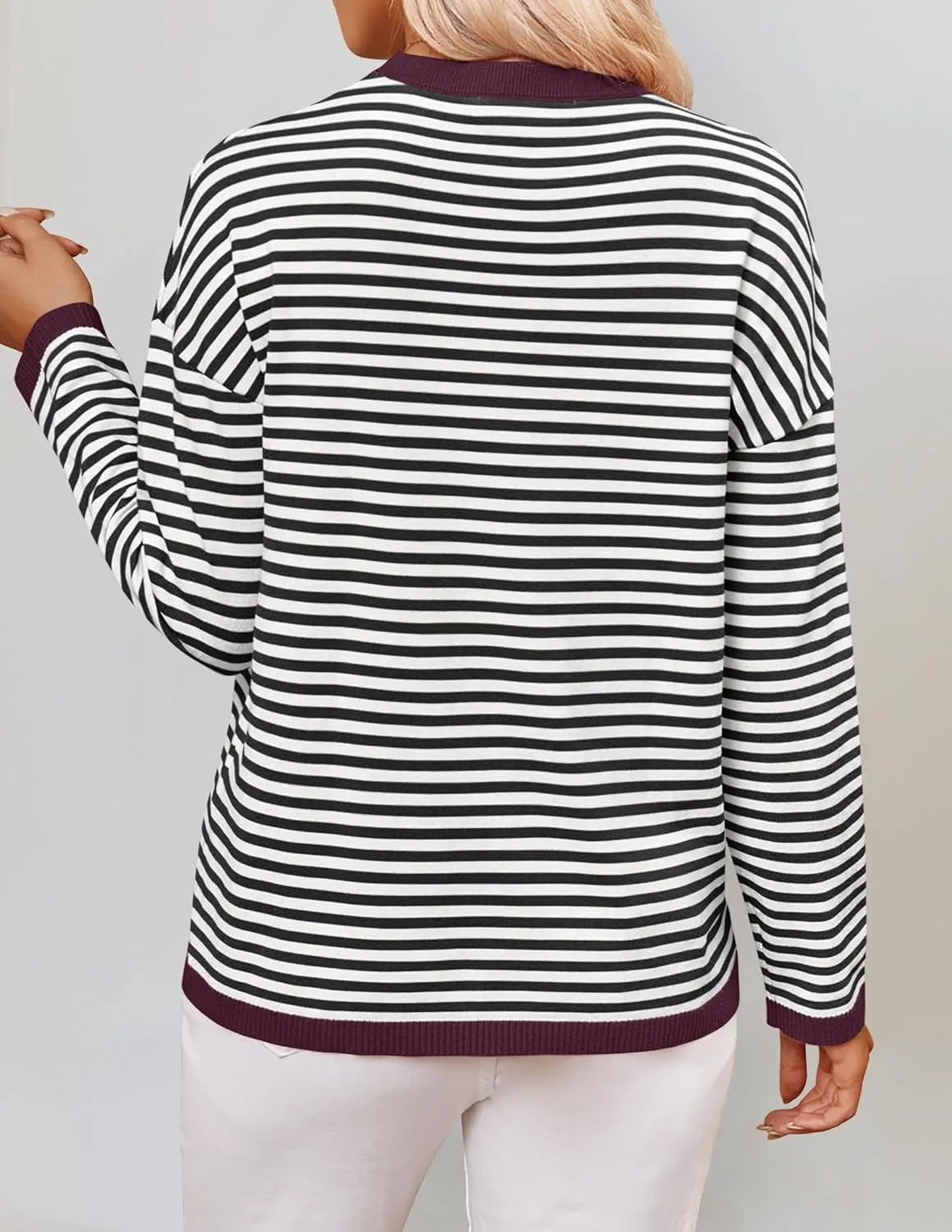 ZESICA Womens Spring Striped Sweaters Long Sleeve Crew Neck Shirts Color Block Lightweight Pullover Tops