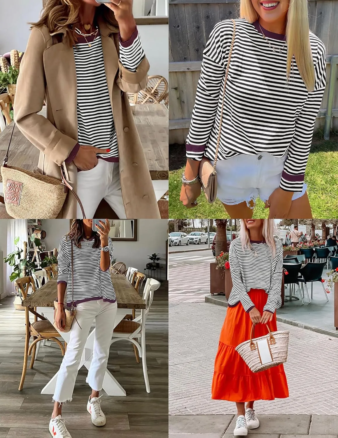 ZESICA Womens Spring Striped Sweaters Long Sleeve Crew Neck Shirts Color Block Lightweight Pullover Tops