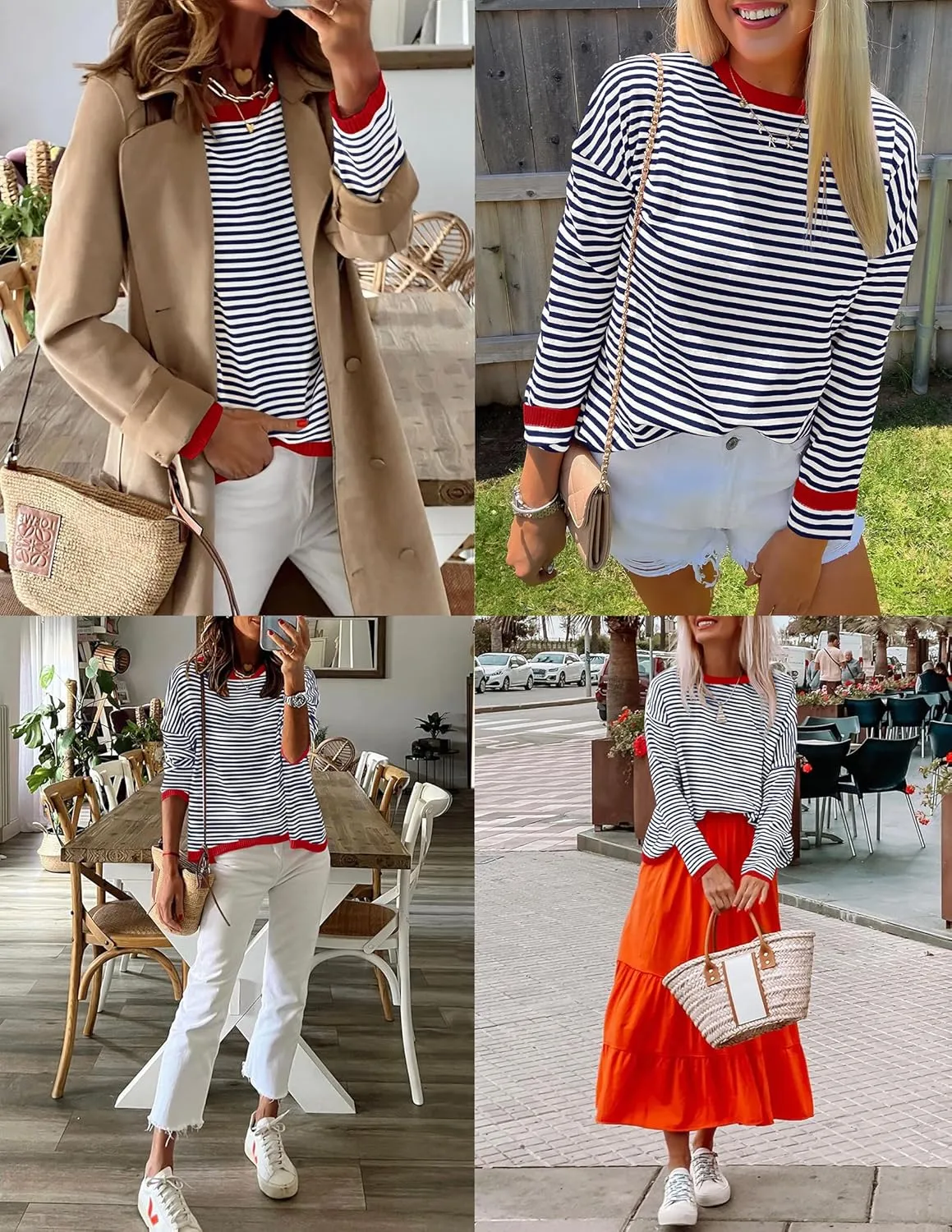 ZESICA Womens Spring Striped Sweaters Long Sleeve Crew Neck Shirts Color Block Lightweight Pullover Tops