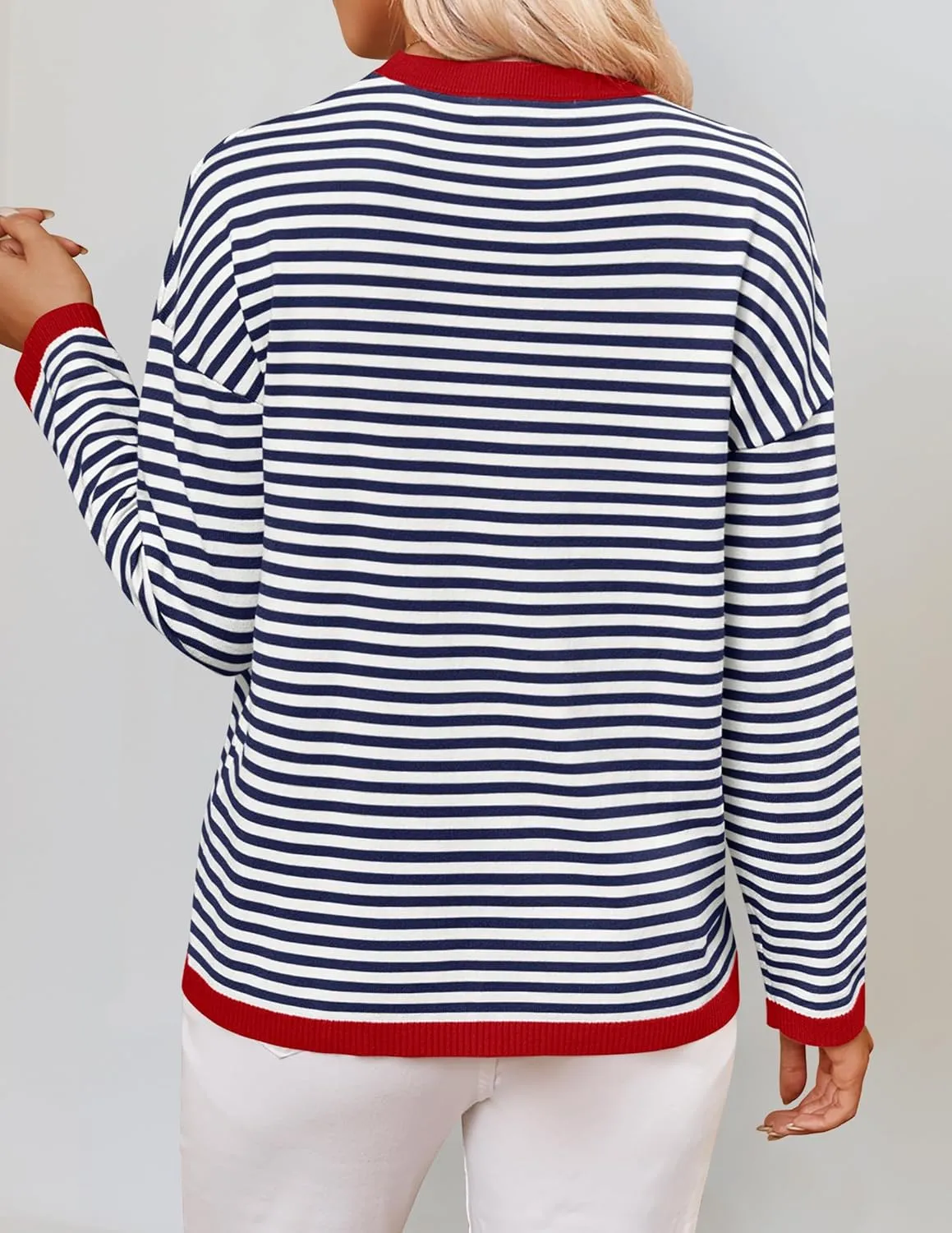 ZESICA Womens Spring Striped Sweaters Long Sleeve Crew Neck Shirts Color Block Lightweight Pullover Tops