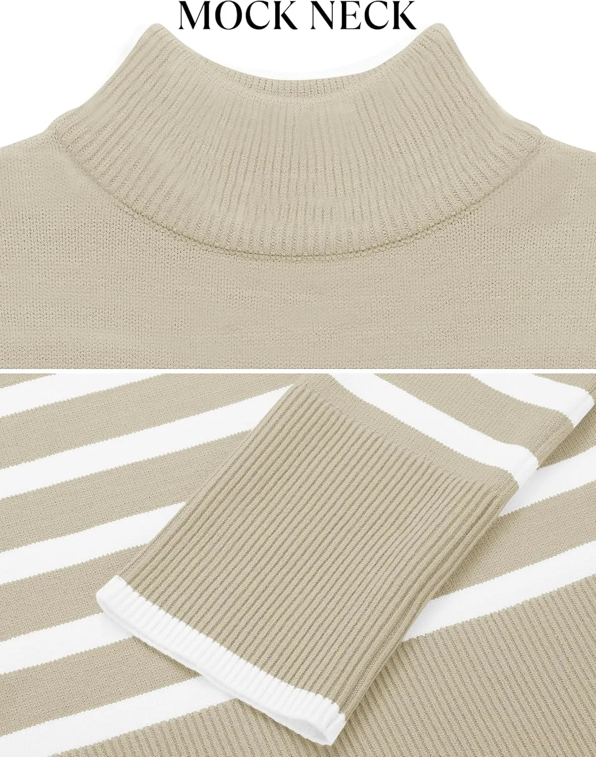 ZESICA Women's Winter Sweaters Casual Turtleneck Long Sleeve Striped Side Slit Loose Pullover Sweater Jumper Tops