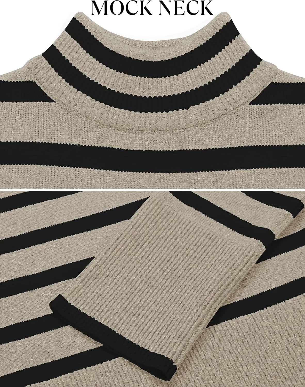 ZESICA Women's Winter Sweaters Casual Turtleneck Long Sleeve Striped Side Slit Loose Pullover Sweater Jumper Tops