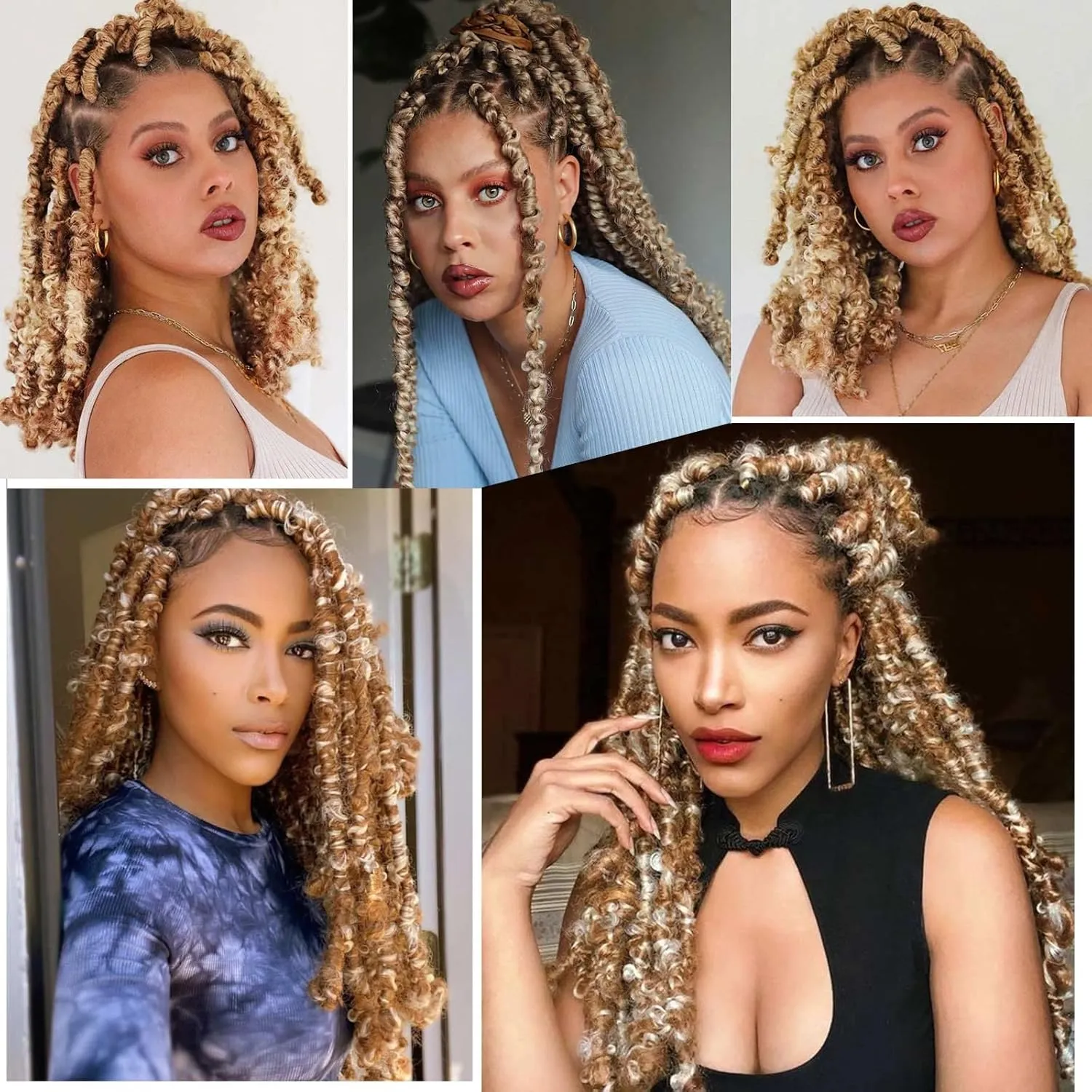 ZRQ 24 Inch Pre-Fluffed Springy Afro Twist Hair For Distressed Butterfly Locs 8 Packs Honey Blond Marley Crochet Braiding Hair Synthetic Hair Extension For Black Women 8 Strands/Pack (27#)