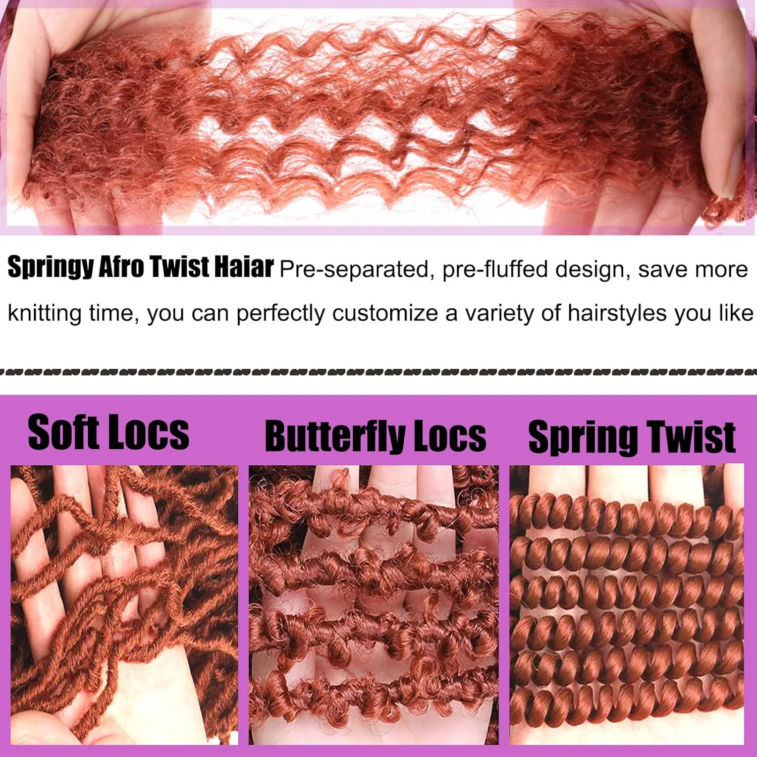 ZRQ 24 Inch Pre-Fluffed Springy Afro Twist Hair For Distressed Butterfly Locs 8 Packs Honey Blond Marley Crochet Braiding Hair Synthetic Hair Extension For Black Women 8 Strands/Pack (27#)