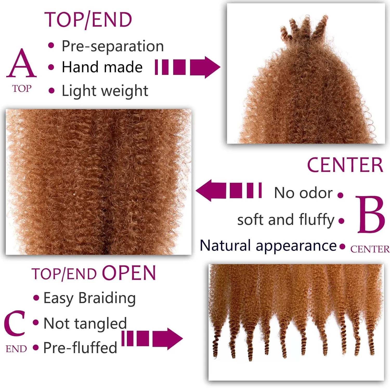 ZRQ 24 Inch Pre-Fluffed Springy Afro Twist Hair For Distressed Butterfly Locs 8 Packs Honey Blond Marley Crochet Braiding Hair Synthetic Hair Extension For Black Women 8 Strands/Pack (27#)